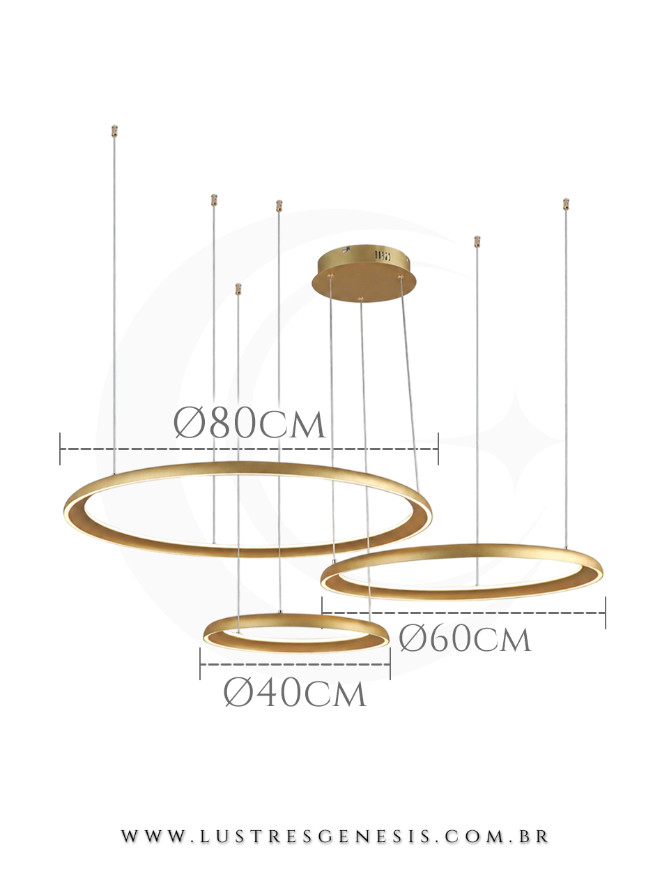 Lustre Pendente LED Dourado com Silicone 3000K para Hall Sala de Estar e Pé Direito Duplo